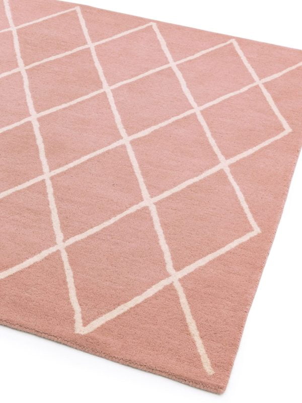 Covor roz din lână lucrat manual modern model morroccan geometric Albany Diamond Pink 12 mm 80x150 cm ALBA080150PINK