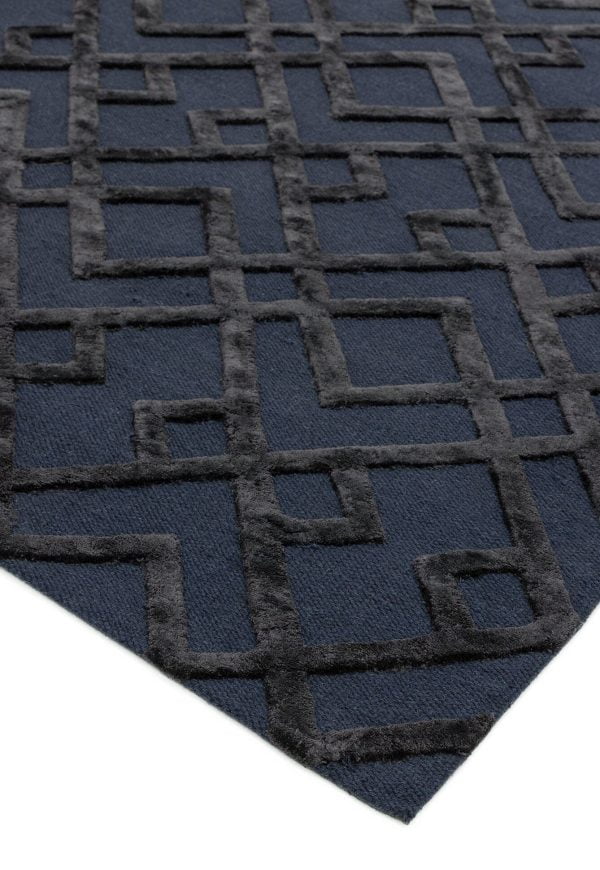 Covor negru din viscoză lână lucrat manual modern model geometric Dixon Black Trellis 4-10 mm 160x230 cm DIXO160230BLAC