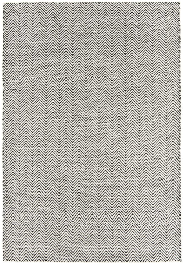 Covor negru alb din bumbac iuta lucrat manual modern model geometric Ives Black White 4 mm 160x230 cm IVES160230BLAC