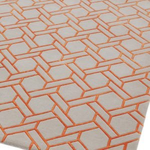 Covor pufos argintiu orange din lână vâscoză lucrat manual modern model geometric Nexus Fine Lines Silver Orange 12 mm 160x230 cm NEXU160230FL01