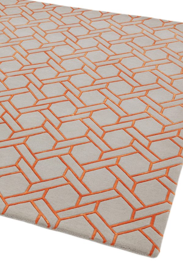 Covor pufos argintiu orange din lână vâscoză lucrat manual modern model geometric Nexus Fine Lines Silver Orange 12 mm 120x170 cm NEXU120170FL01