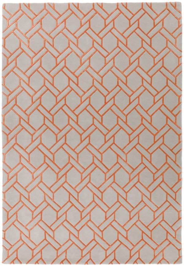 Covor pufos argintiu orange din lână vâscoză lucrat manual modern model geometric Nexus Fine Lines Silver Orange 12 mm 200x290 cm NEXU200290FL01