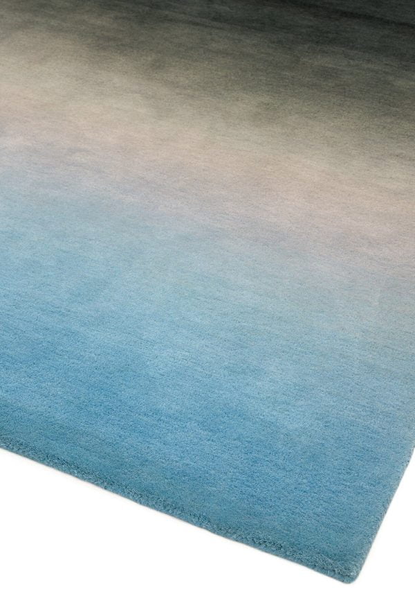 Covor pufos albastru din lână nylon lucrat manual modern model abstract Ombre Blue 9 mm 160x230 cm OMBR160230OM03