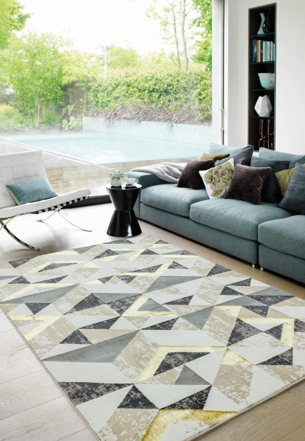 Covor pufos gri modern model abstract geometric Orion Flag Grey 10 mm 160x230 cm ORIO1602300011