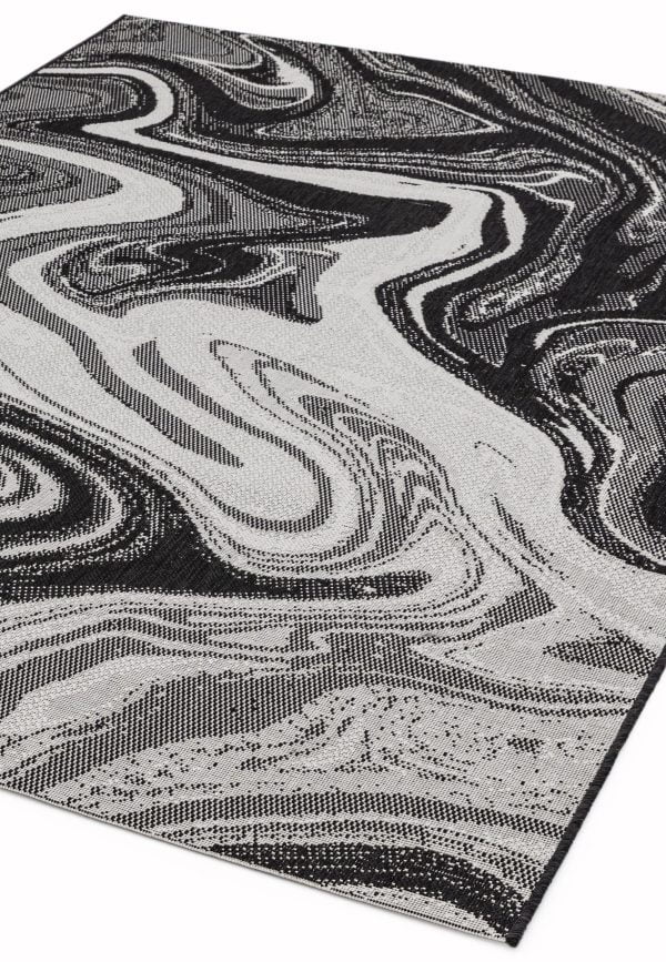 Covor negru modern outdoor model geometric Patio Black Marble 4 mm 160x230 cm PATI1602300019