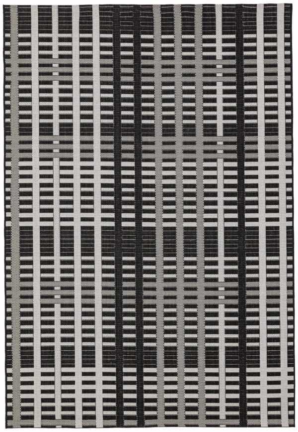 Covor negru modern outdoor model geometric Patio Black Grid 4 mm 200x290 cm PATI2002900022