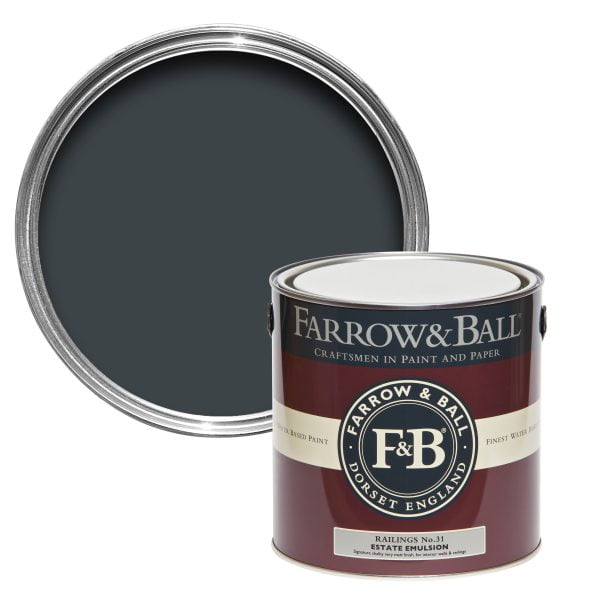 Vopsea ecologică neagră satinată 40% luciu pentru interior Farrow & Ball Modern Eggshell Railings No. 31 750 ml