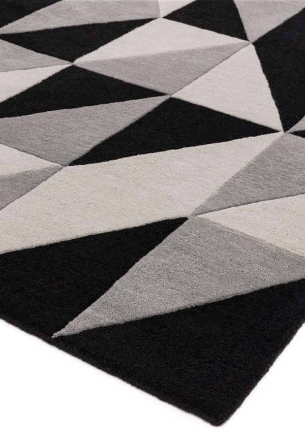 Covor pufos din lână lucrat manual modern model geometric abstract Reef Flag Grey 10 mm 160x230 cm REEF1602300008