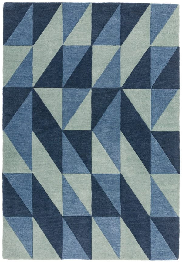 Covor pufos din lână lucrat manual modern model geometric abstract Reef Flag Blue 10 mm 200x290 cm REEF2002900004