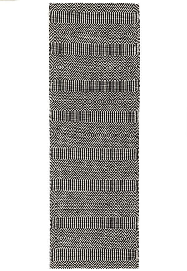 Covor negru din bumbac lână lucrat manual modern outdoor model geometric Sloan Black 4 mm 100x150 cm SLOA100150BLAC