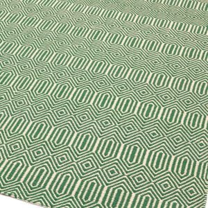 Covor verde din bumbac lână lucrat manual modern outdoor model geometric Sloan Green 4 mm 66x200 cm SLOA066200GREE