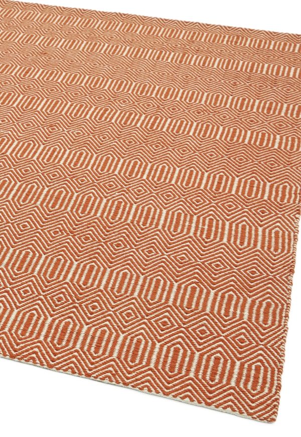 Covor orange din bumbac lână lucrat manual modern outdoor model geometric Sloan Orange 4 mm 120x170 cm SLOA120170ORAN